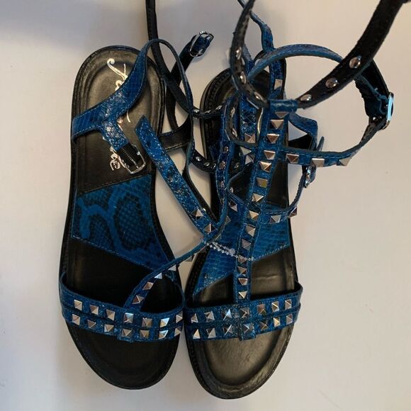 Free People Sneak Print animal print blue black Gladiator Sandals Sz 9 - Picture 4 of 9